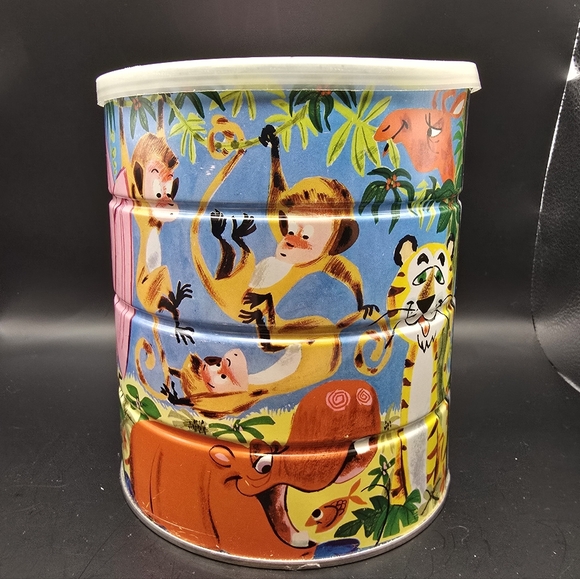 RARE Folgers Jungle Zoo Animals Coffee Can 1960s Elephant With Cardboard Insert. - Picture 2 of 9
